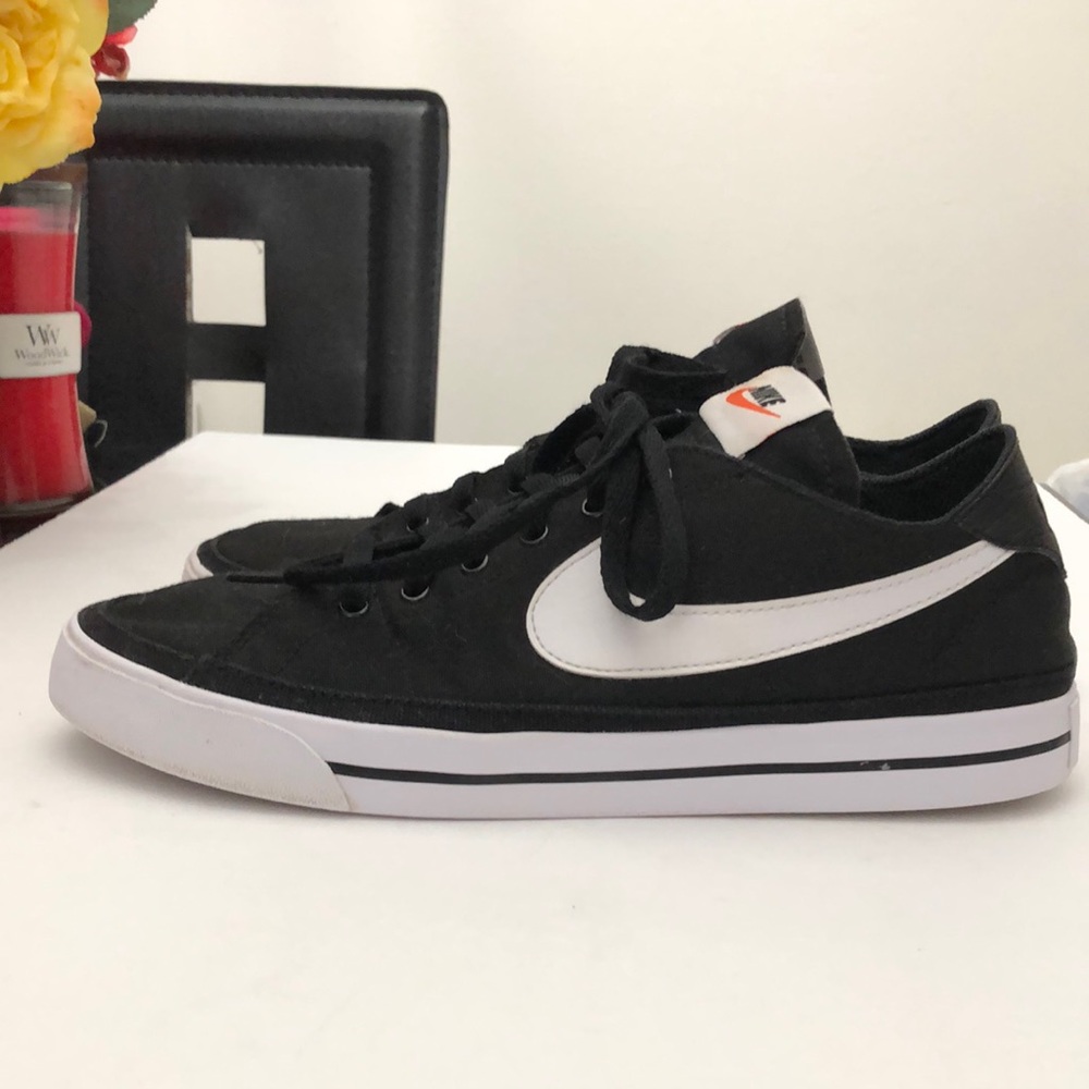 NIKE COURT LEGACY CANVAS BLACK WHITE SNEAKERS MENS SIZE 10.5